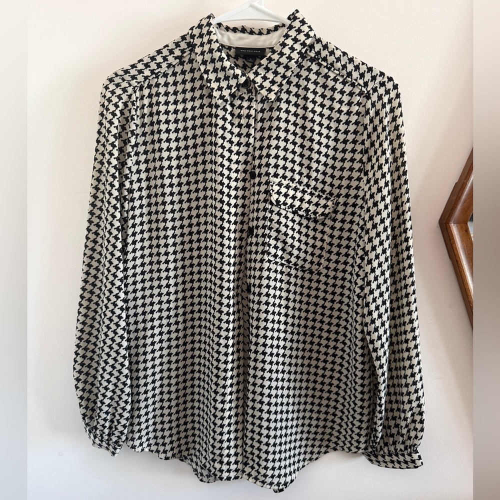 Who what wear Black and White Houndstooth Shirt